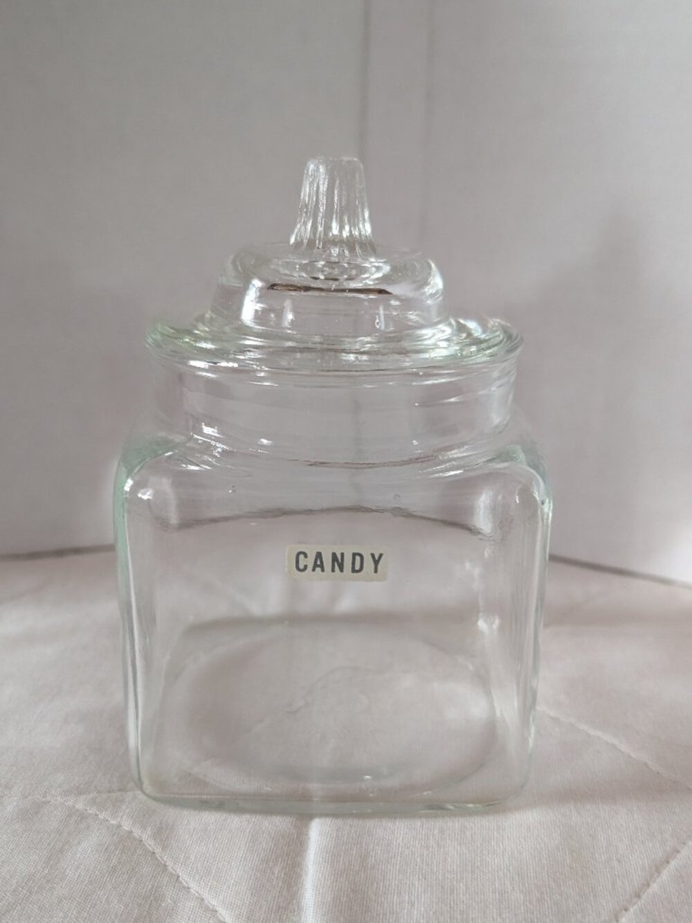 Vintage 4" Tall Clear Glass Square Candy Jar with Lid